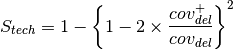 S_{tech} = 1 - {\left\lbrace 1 - 2 \times \frac{ cov^{+}_{del} }{ cov_{del} } \right\rbrace}^2