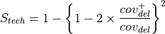 S_{tech} = 1 - {\left\lbrace 1 - 2 \times \frac{ cov^{+}_{del} }{ cov_{del} } \right\rbrace}^2